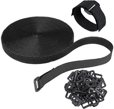 Amulakh 5M Hook And Loop Cable Velcro Straps With 25 Buckles, Cable Ties, Magic Tape Stick-on Velcro(Black)