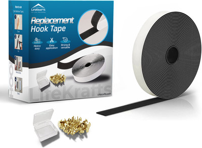 Lifekrafts Nylon Self Adhesive Hook Tape Roll & Thumbnails with Strong Glue for Magnetic Door Net & Window Net Replacement Accessory (Black, 20mm width x 6 meters/20 ft/240 inches length) Stick-on Velcro(Black)