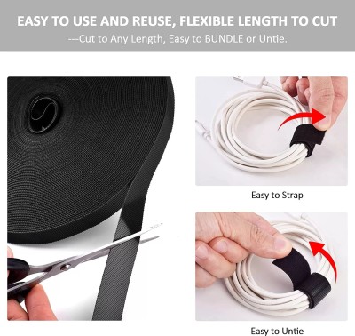 Newvent Hook & Loop Tape Roll Strips Reusable Cable Wire Management Velcro Tape Sew-on Velcro(Black)