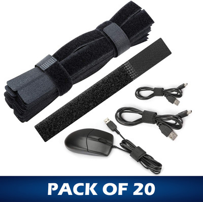 Wild Accessories Cable Ties Adjustable Wire Organizer for Laptop PC wires at Home, Office & more. Stick-on Velcro(Black)