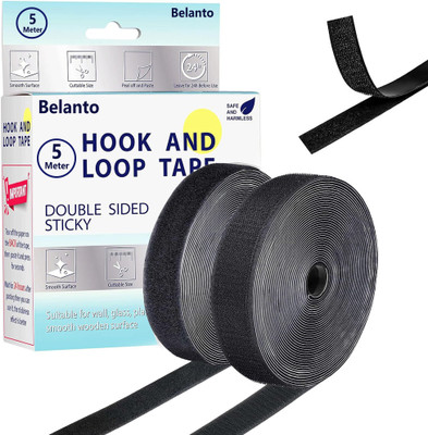 Belanto Self-Adhesive Hook&Loop Tape,Mosquito net Mounting, Office use Tape (5M x 25mm) Stick-on Velcro(Black)