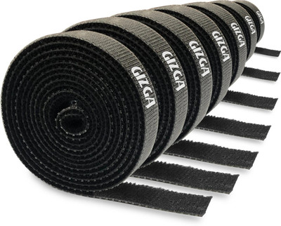 Gizga Essentials Reusable Cable Ties Strap with Double Sided Hook & Loop Wire Organizer Stick-on Velcro(Black)