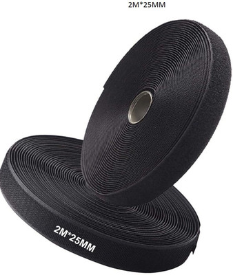 NOZOMI Hook & Loop Tape | (2M*25mm Hook & Loop Tape, Black Color)| Iron-on Velcro(Black)