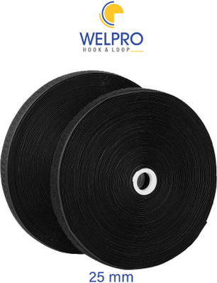 Welpro 25mm x 10meter non-adhesive hook and loop tape sewing, crafts Sew-on Velcro(Black)