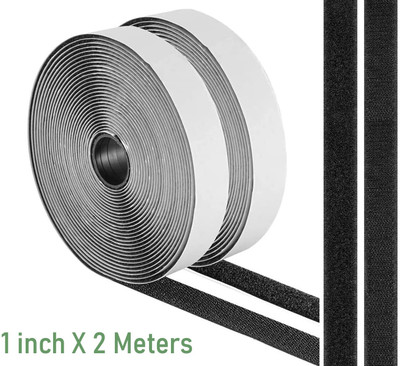 ViShThOm Self-Adhesive Hook & Loop Tape (1 inch x 2 meters) Roll for Craft, DIY, etc., Stick-on Velcro(Black)