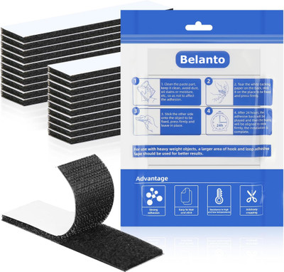 Belanto 20pcs Self Adhesive Hook&Loop Strips Tape 1x4 In Multipurpose Double Sided Tape Stick-on Velcro(Black)