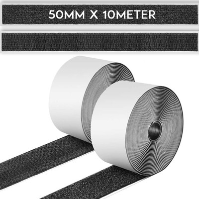 NinthKey Self-Adhesive Hook and Loop Tape for Home, Office, School, & Crafting | 10M*50mm Stick-on Velcro(Black)