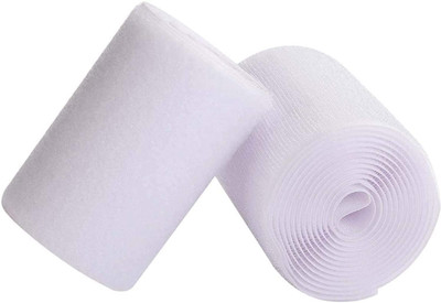 Vardhman 4 Inches Width Industrial Quality Hook & Loop Fastner Tape, Color White,2 MTS Each Both Loop & Hook Tape Sew-on Velcro(White)