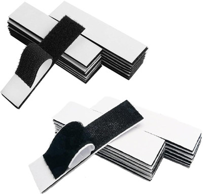 Wengonvila 1x4 Inch-5 pcs Hook Loop Adhesive Tape Double-Side Reclosable Hook Loop Stick-on Velcro(Black)