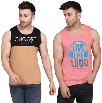 SLOWLORIS Printed Men Scoop Neck Pink, Black, Beige T-Shirt