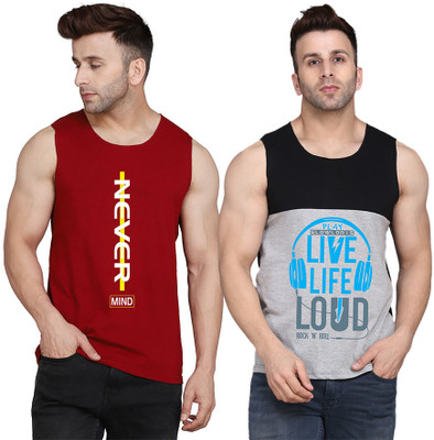 TEEFOX Printed Men Round Neck Black, Grey, Maroon T-Shirt