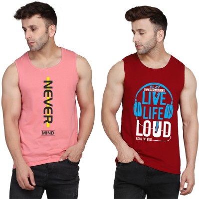 Cryptic Printed Men Scoop Neck Maroon, Pink T-Shirt