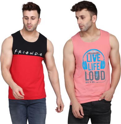 SLOWLORIS Printed Men Scoop Neck Pink, Black, Red T-Shirt