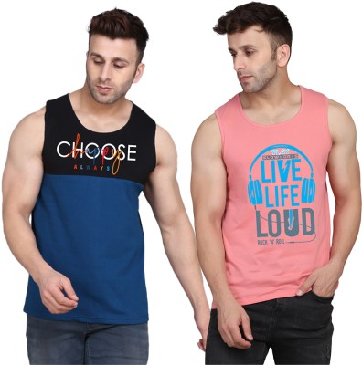 SLOWLORIS Printed Men Scoop Neck Pink, Black, Dark Blue T-Shirt