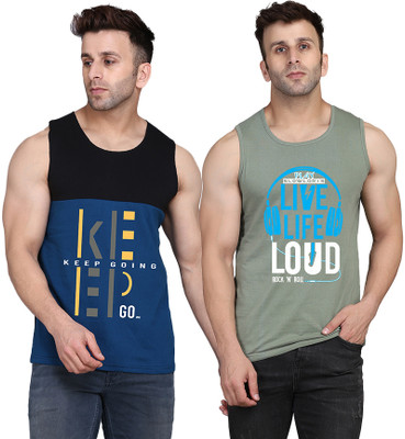 SLOWLORIS Typography Men Round Neck Light Green, Black, Dark Blue T-Shirt