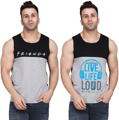 TEEFOX Printed Men Round Neck Black, Grey T-Shirt