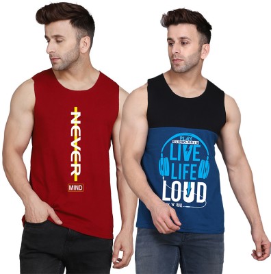 TEEFOX Printed Men Scoop Neck Black, Dark Blue, Maroon T-Shirt