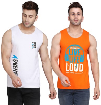 MINISTRY OF FRIENDS Printed Men Scoop Neck Orange, White T-Shirt