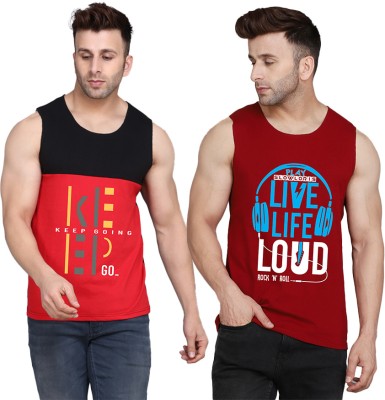 Cryptic Printed Men Scoop Neck Maroon, Black, Red T-Shirt