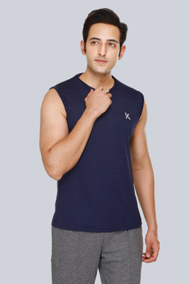 indian krait Solid Men Scoop Neck Blue T-Shirt