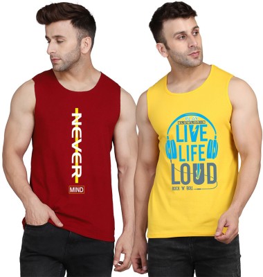 MINISTRY OF FRIENDS Printed Men Scoop Neck Yellow, Maroon T-Shirt