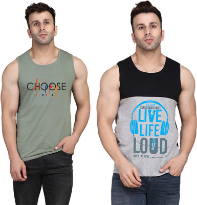 SLOWLORIS Printed, Colorblock Men Round Neck Black, Grey, Light Green T-Shirt