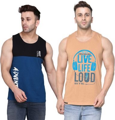 SLOWLORIS Printed Men Round Neck Beige, Black, Dark Blue T-Shirt