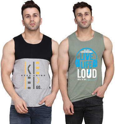 SLOWLORIS Printed, Colorblock Men Round Neck Light Green, Black, Grey T-Shirt