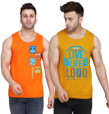 SLOWLORIS Printed Men Scoop Neck Yellow, White, Orange T-Shirt