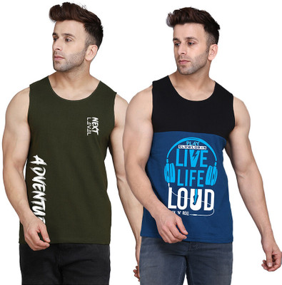 SLOWLORIS Printed Men Round Neck Black, Dark Blue, Dark Green T-Shirt