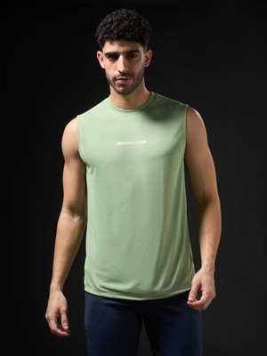 TECHNOSPORT Solid Men Round Neck Light Green T-Shirt