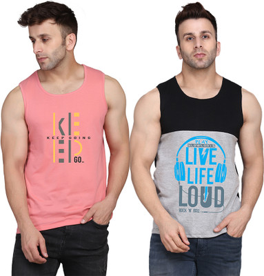 SLOWLORIS Printed Men Round Neck Black, Grey, Pink T-Shirt