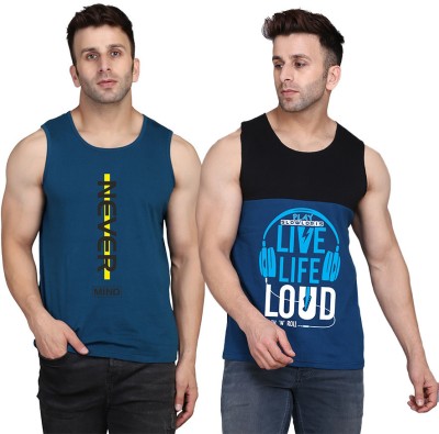 MINISTRY OF FRIENDS Printed Men Scoop Neck Black, Dark Blue T-Shirt