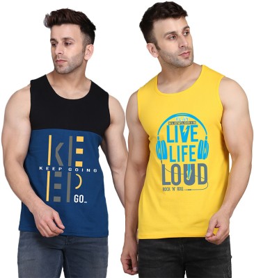 Cryptic Printed Men Scoop Neck Yellow, Black, Dark Blue T-Shirt