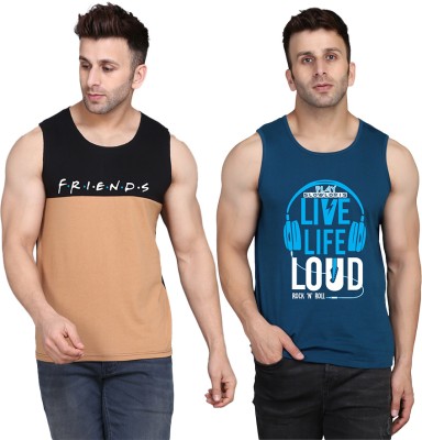 SLOWLORIS Printed Men Scoop Neck Dark Blue, Black, Beige T-Shirt