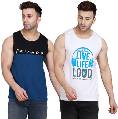 SLOWLORIS Printed Men Scoop Neck White, Black, Dark Blue T-Shirt