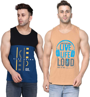 SLOWLORIS Printed Men Round Neck Beige, Black, Dark Blue T-Shirt