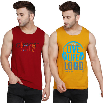 SLOWLORIS Printed Men Scoop Neck Yellow, White, Maroon T-Shirt