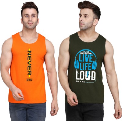 MINISTRY OF FRIENDS Printed Men Scoop Neck Dark Green, Orange T-Shirt