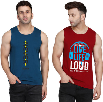 SLOWLORIS Printed Men Scoop Neck Maroon, Dark Blue T-Shirt