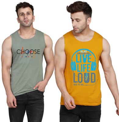 Cryptic Printed Men Scoop Neck Yellow, White, Light Green T-Shirt