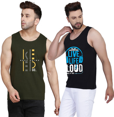 SLOWLORIS Printed, Typography Men Scoop Neck Black, Dark Green T-Shirt