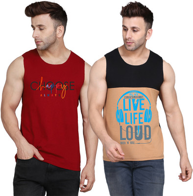 SLOWLORIS Printed Men Round Neck Black, Beige, Maroon T-Shirt