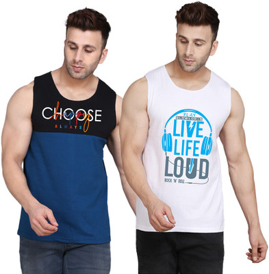 SLOWLORIS Printed Men Round Neck White, Black, Dark Blue T-Shirt