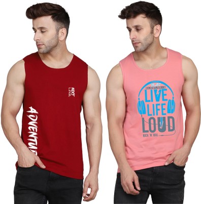 SLOWLORIS Printed Men Scoop Neck Pink, Maroon T-Shirt