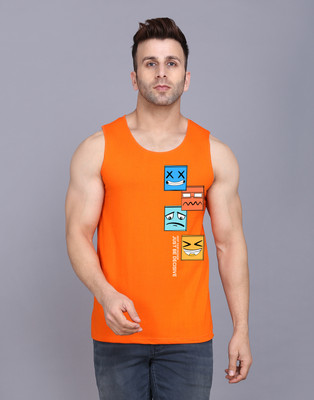 SLOWLORIS Printed Men Round Neck Orange T-Shirt