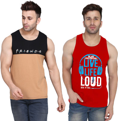 SLOWLORIS Printed Men Scoop Neck Red, Black, Beige T-Shirt