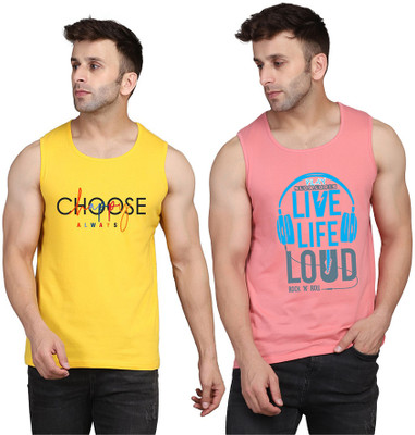 Cryptic Printed, Colorblock Men Round Neck Pink, Yellow T-Shirt