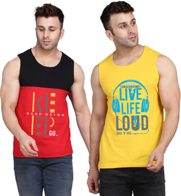 SLOWLORIS Printed Men Scoop Neck Yellow, Black, Red T-Shirt