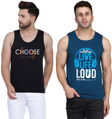 SLOWLORIS Printed Men Round Neck Dark Blue, Black T-Shirt